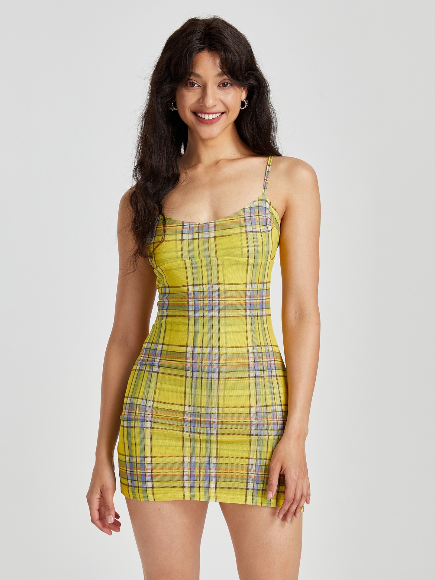 Yellow plaid hot sale dress bodycon