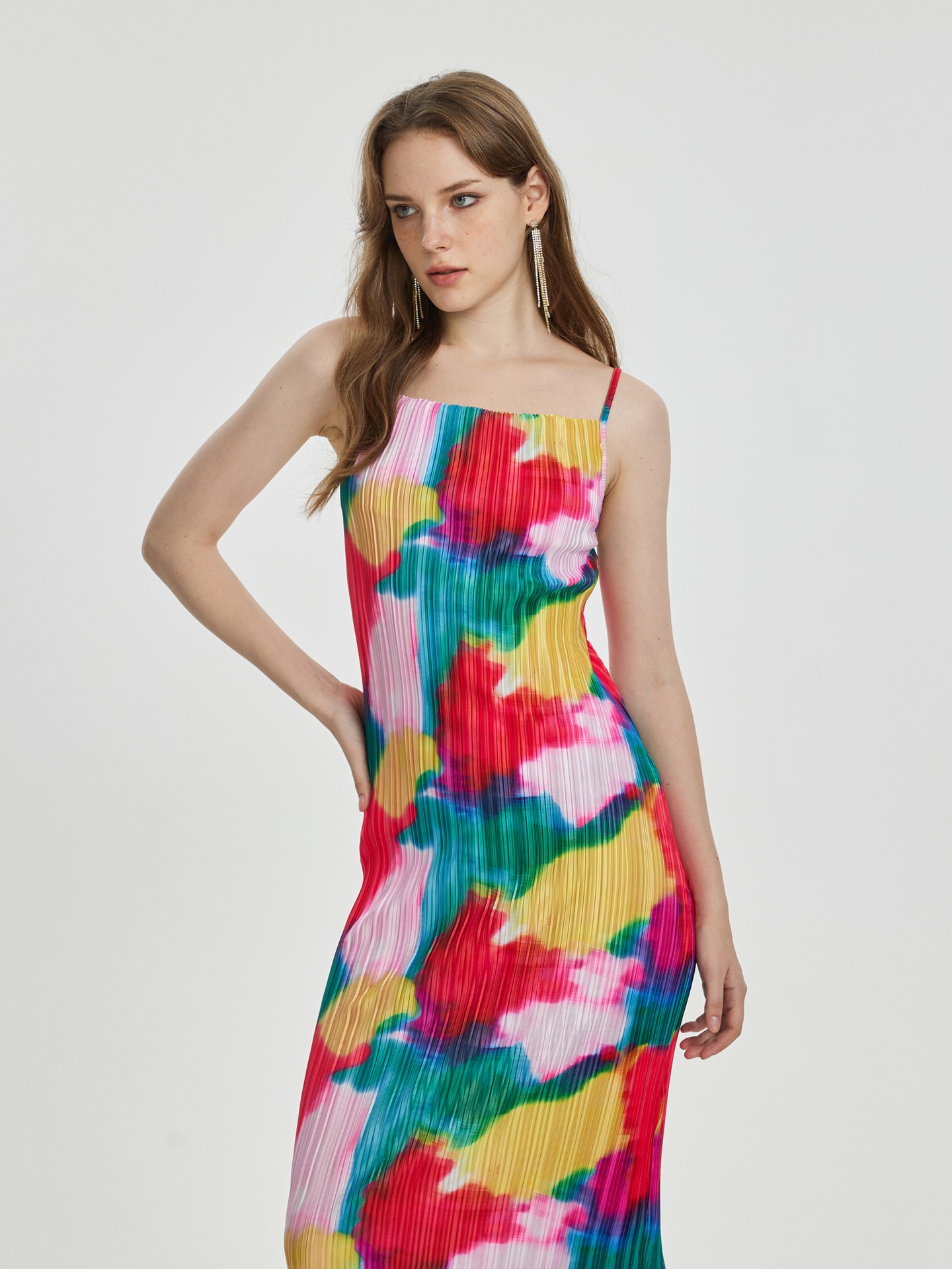 Vestido largo multicolor de satin