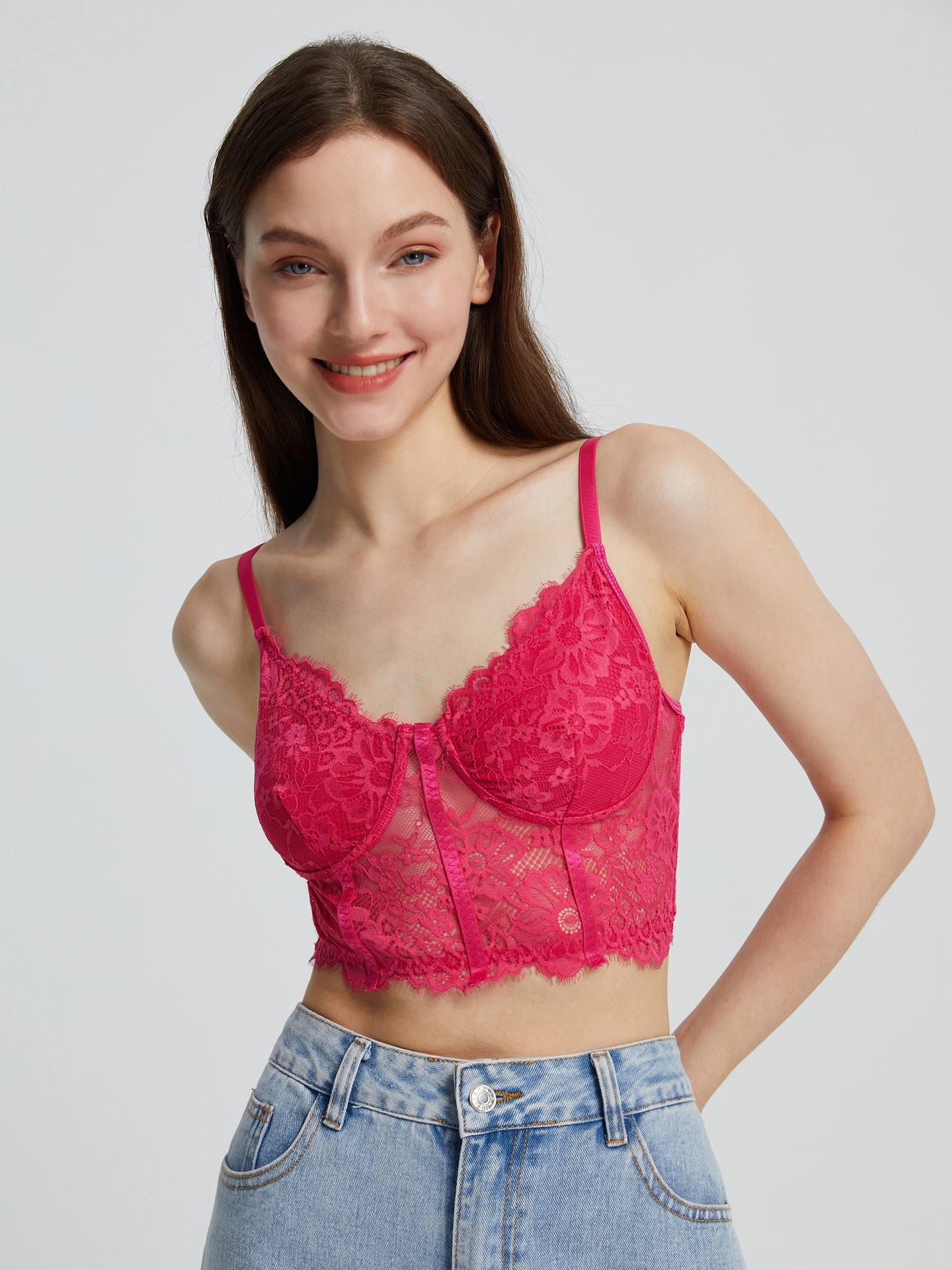 Top best sale encaje rosa