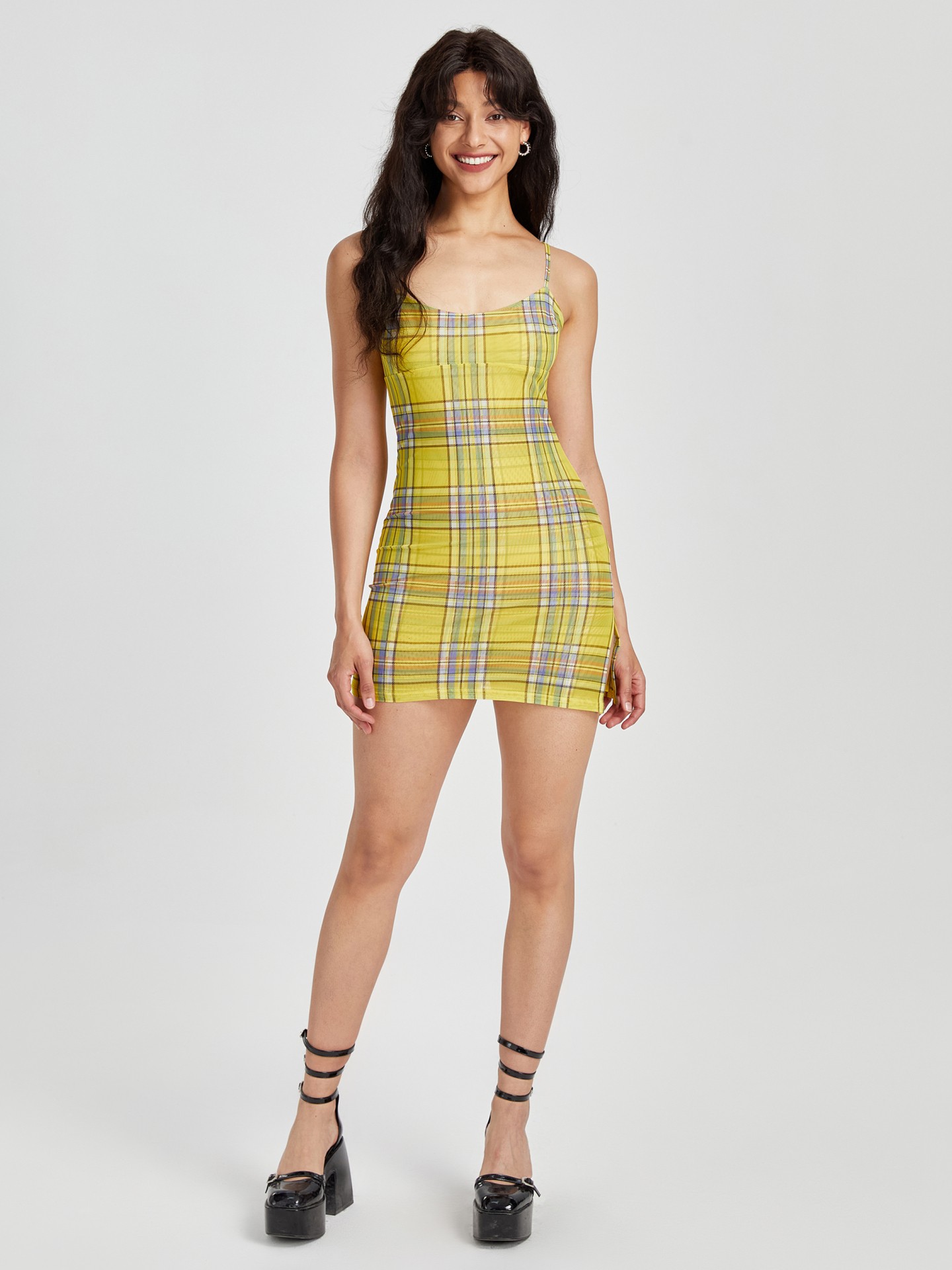 Yellow plaid store dress bodycon