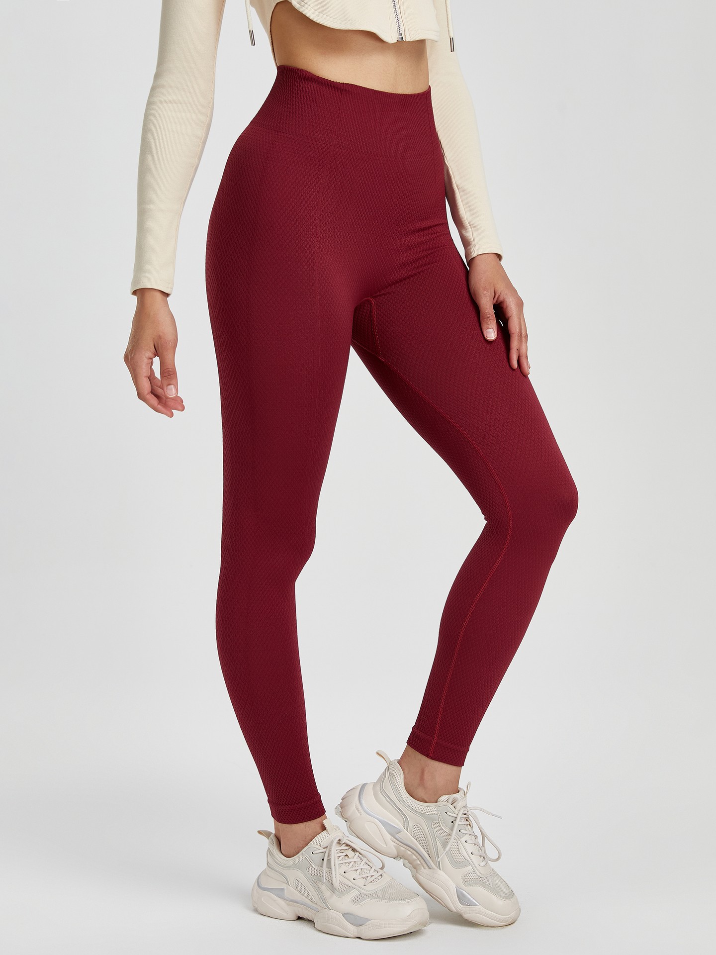 Burgundy Ribbed High Waist Leggings