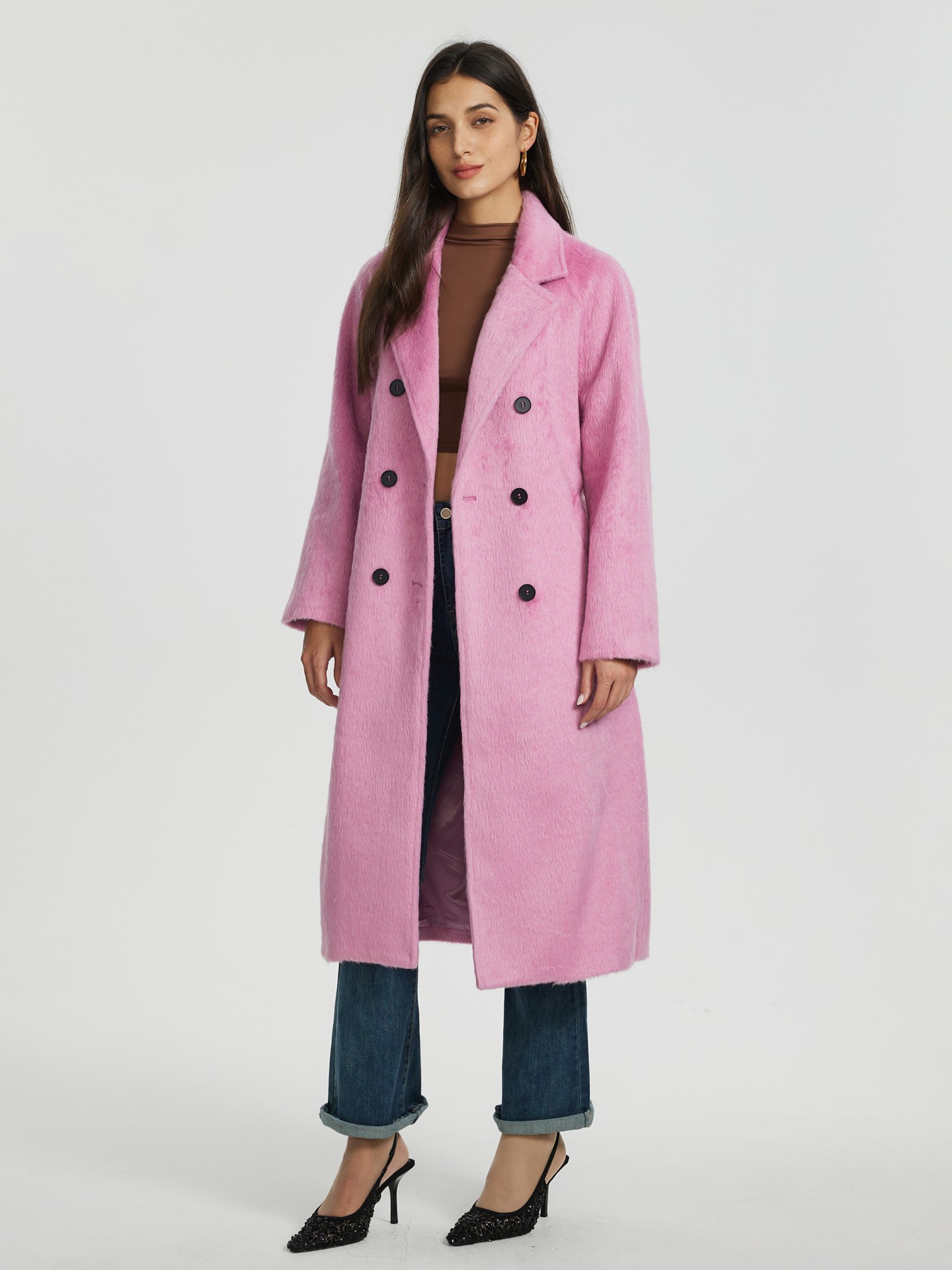 Pink wool blend clearance coat