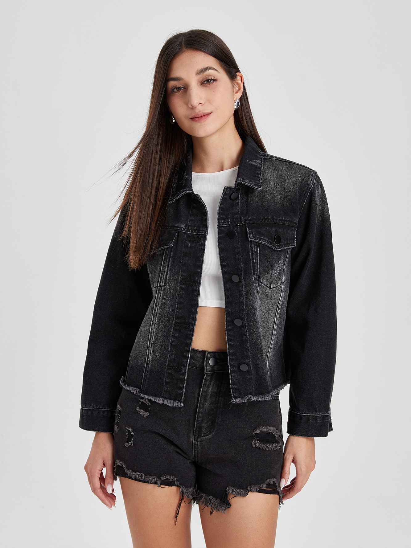 Frayed hem best sale denim jacket