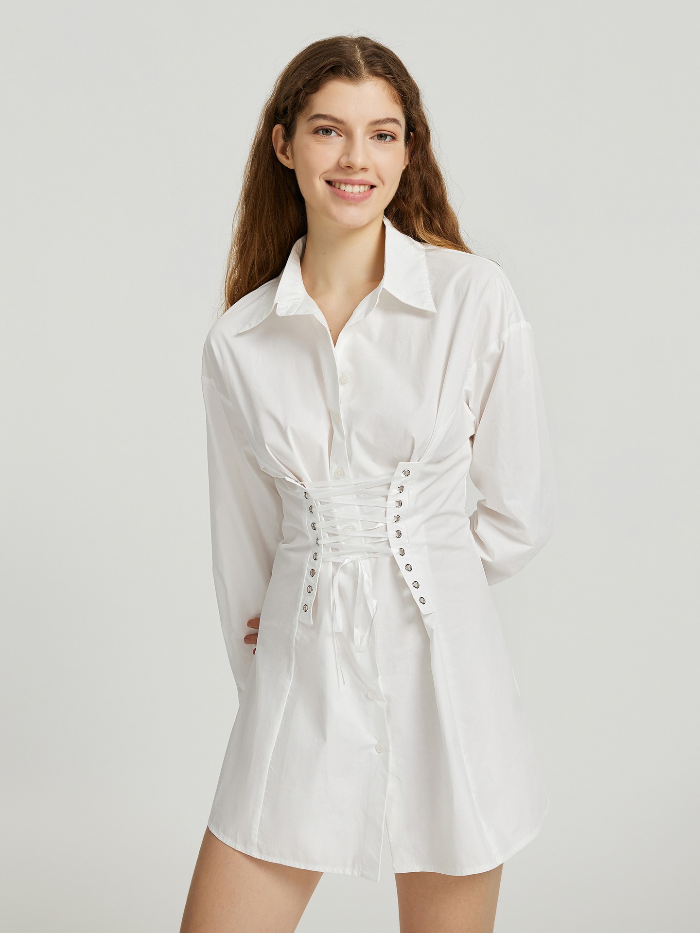 Lace up store shirt dress