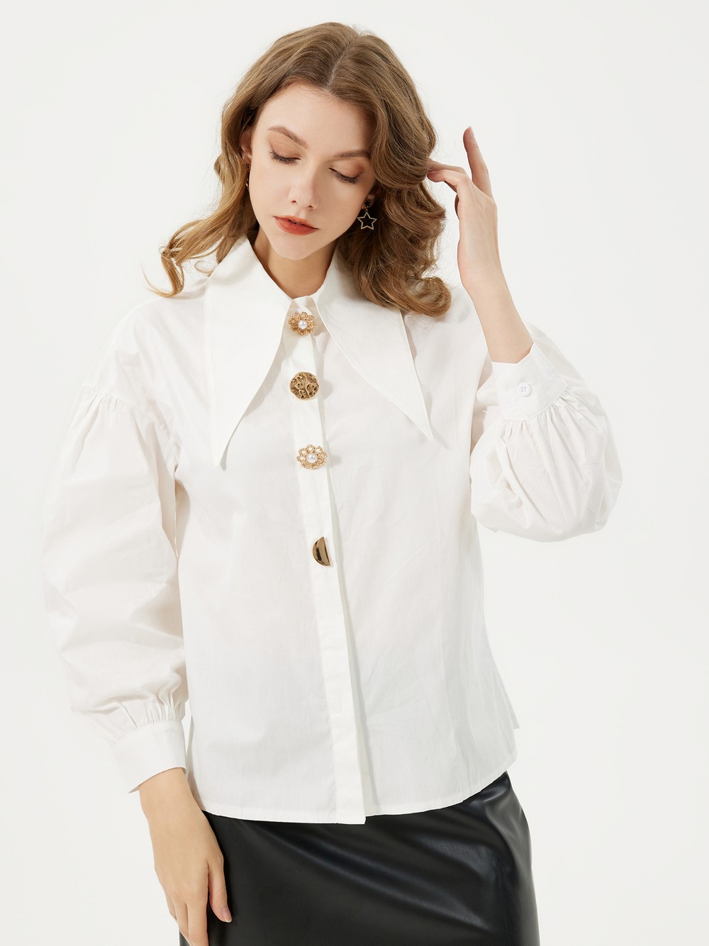 Blusa con regular manga tres cuartos de algodón | Urbanic | Moda Londres