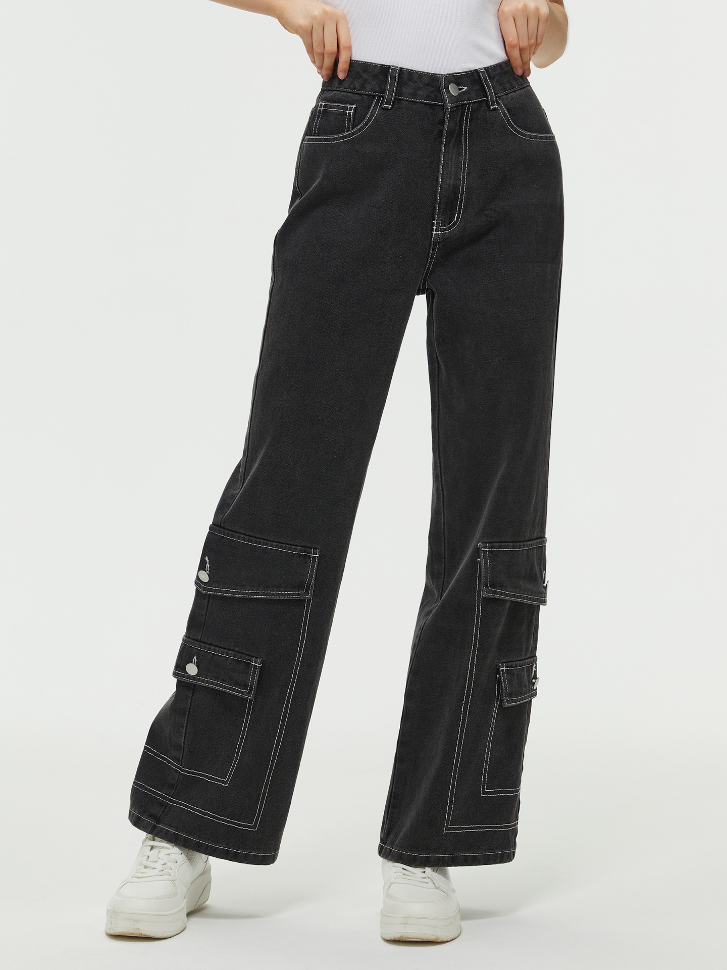 Pantalon De Mezclilla Negro Mujer Acampanado