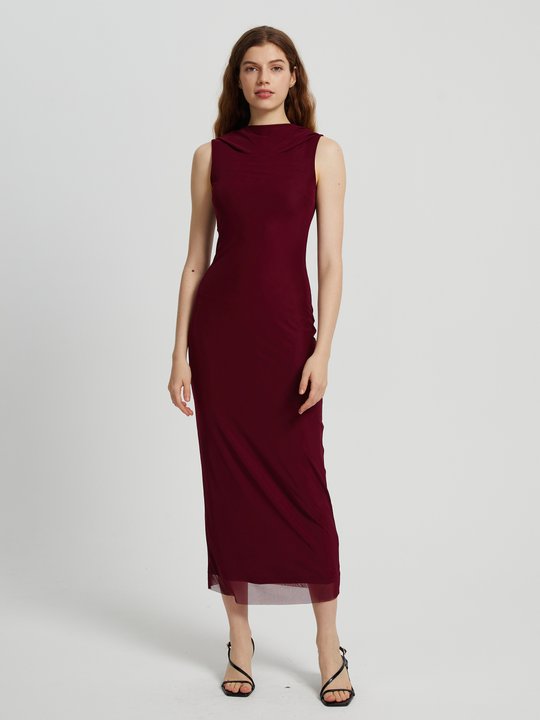 Vestido bodycon midi de poliéster babado franzido